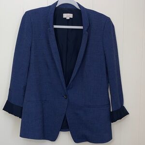 LOFT Navy Blue Textured Single-Button Blazer